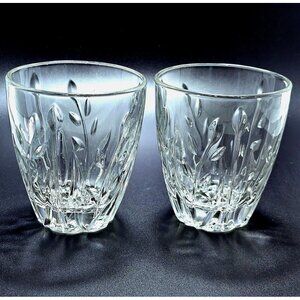 2 Cristal d'Arques Cassandra Rocks Glass 4" whiskey cut crystal plant design boh